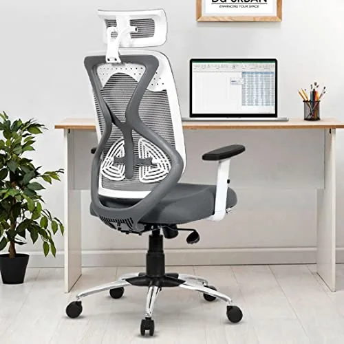 Da URBAN Merlion Office Chair,High Back Mesh Ergonomic Home Office Desk Chair with 3 Years Warranty, Adjustable Armrests,Adjustable Lumbar Support,Tilt Lock Mechanism (Grey)