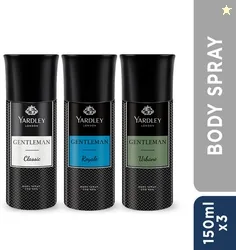 Yardley London Gentleman Deo Tripack - Classic, Urbane, and Royale-Masculine Fragrance Body Deodorant Spray  -  For Men (450 ml, Pack of 3)