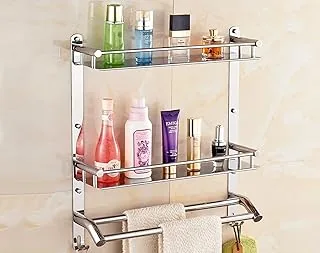 HANDY Self Adhasive Bathroom Accessories Set Stainless Steel 3 Layer Bathroom Shelf | Towel Holder Multipurpose Wall Mount | No-Drill Bathroom Organis