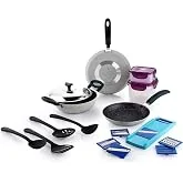Crystal 11 Pcs Non Stick Cookware Set with Storage Containers | Gas Stove Friendly | Tawa, Fry Pan, Kadhai with Lid, 4 Serving Spoons, 2 Containers &