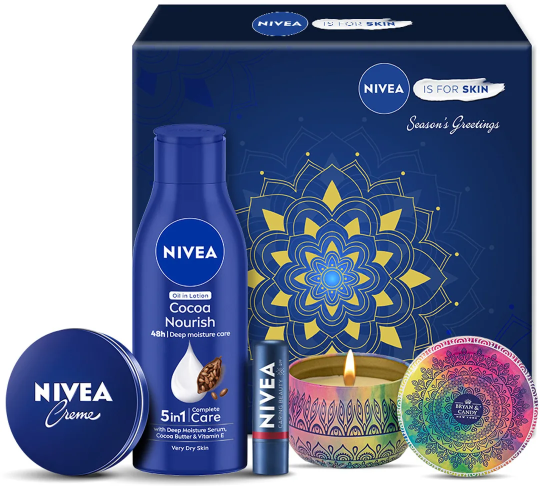 NIVEA Combo, Gift for Women, Body Lotion, Lip & Face Moisturizer Cream, Scented Candle 4 Items in the set