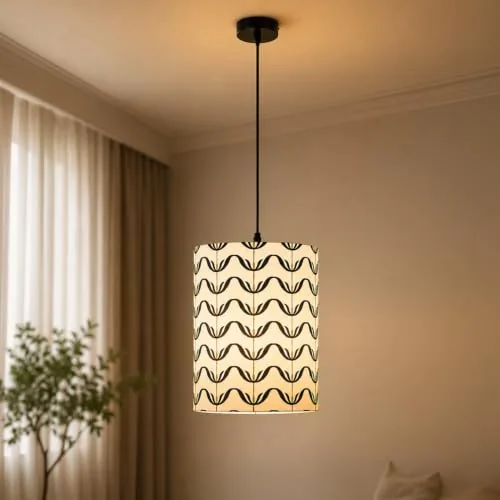 Amazon Basics Pashan Wavy Pendant Lamp | Decorative Polyester Shade with E14 Holder | Pendant Light for Living Room, Dining Area, Bedroom & Home Dcor