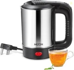 MILTON Stainless Steel Euroline Electric Travel Kettle With Handle, 1000 Watt, 500 Ml | 2 Utility Cups | Auto Shut-Off | Concealed Heating Element | P