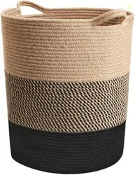ALBY Large Rope Basket - Tall Laundry Basket Hamper for Dirty Clothes Woven Jute Storage Basket for Blanket in Living Room Toy Basket for Nursery Storage, 17.8" x 15.8" x 13.8" (BLACCK & JUTE)