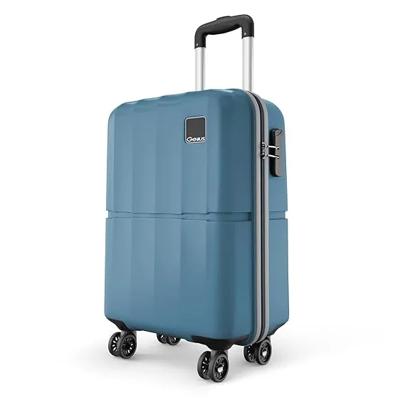 Safari Genius Theo 8 Wheels 55cm Cabin Size Trolley Bag, Hard Case Polycarbonate, 360 Degree Wheeling Small Carry-on Luggage, Suitcase for Travel, Tro