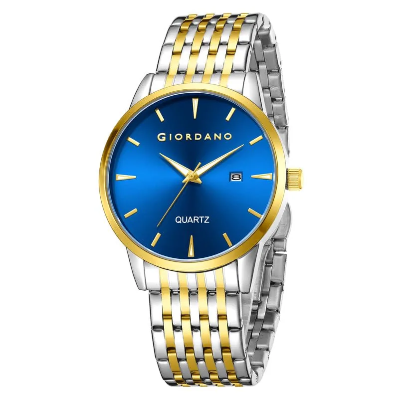 Giordano Analog Quartz Watch for Men with Sunray Dial, Gold-Tone Hands & Hour Markers, Date Display, Stainless Steel Strap and 3 ATM Water Resistant