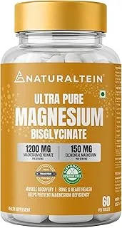 NATURALTEIN Magnesium Glycinate 1200mg (150mg Elemental) | Chelated High Absorption Magnesium Supports Sleep Quality & Muscle Relaxation | Glyphosate