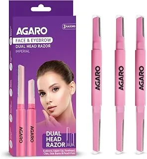 AGARO Imperial Face & Eyebrow Razor for Women (Pack of 3) | Dual Blade Head with German Blades | Easy Facial Hair Shaping & Shaving | Reusable up to 5