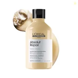 L'Oral Professionnel Absolut Repair Shampoo for Dry & Damaged Hair | Reduces surface damage by 77% | 7X Shinier hair | Professional shampoo with Protein & Omega-9, For all hair types | 300 ml