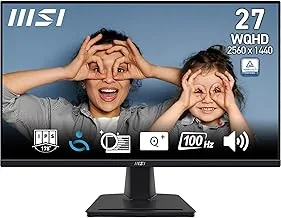 MSI PRO MP275Q 27 Inch 2K WQHD Office Monitor - 2560 x 1440 IPS Panel, 100 Hz, Eye-Friendly Screen, Built-in Speakers, Tilt-Adjustable - HDMI 2.0b, DP