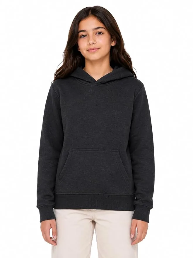 Cloth Theory Girls Solid Cotton Fleece Hoodie | Soft Full Sleeve Hooded Sweatshirt with Kangaroo Pocket | Comfortable Casual Winter Wear for Girls | S