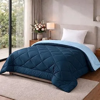 HOMEKART 220 GSM Solid Plain Reversible Summer Microfiber AC Comforter/Duvet| All Season Single Size 3 Layered Quilted Blanket for Single Bed (220 cm