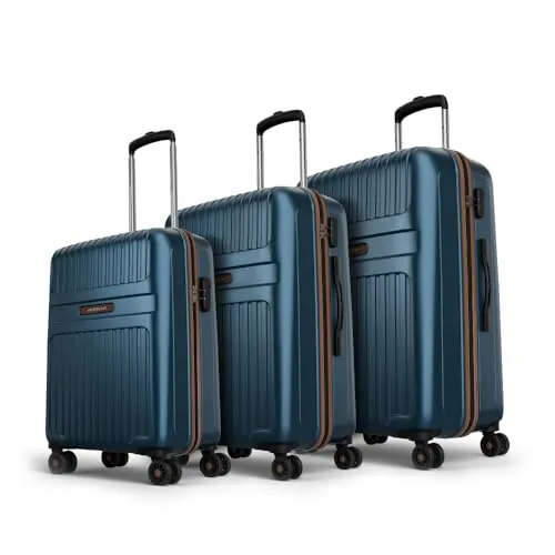 Aristocrat Atlas Set of 3 (Cabin+Medium+Large) Hard Case Trolley Bags, Blue | 8-Wheels, Durable Case, Spacious, Combination Lock, Sturdy Zipper, Light
