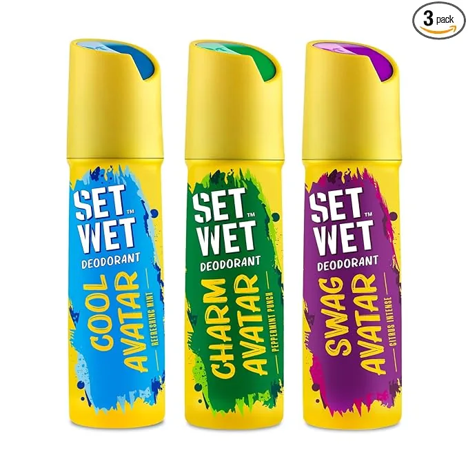 SET WET Deodorant Spray Perfume Cool, Charm & Swag Avatar for men, 150ml (Pack of 3)