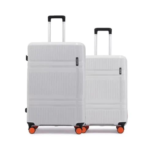 HRX Helium 2-Piece Luggage Set (Cabin + Medium) Canes Grey Polypropylene Hard Shell Suitcase Set - Premium Travel Trolley Bags with 8 Spinner Wheels,