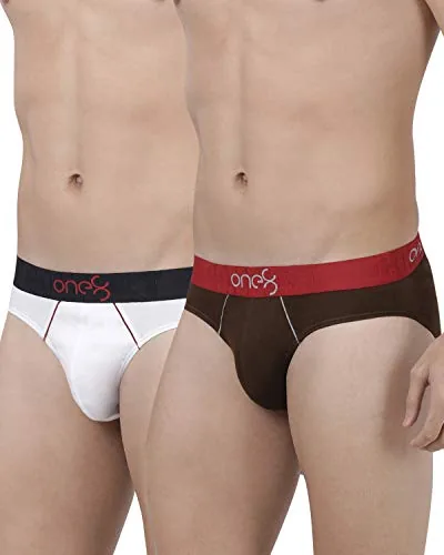 ONE8 by Virat Kohli Men's Cotton Briefs (Pack of 2) (102D-WHITE/BROWN_White/Brown_Xx-Large_White& Brown_2XL)