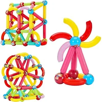 Amazon Brand - Jam & Honey Magplay Roundle|96-Piece Magnetic Sticks and Blocks Building Set - Educational Stem Toy for Toddlers (3+ Years) - Montessor
