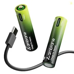 Ambrane AAA Type C Rechargeable Batteries, Pack of 2, 740mAh Lithium Ion Battery, Charge with Any Type C Cable & Adapter, No Separate Charger Required