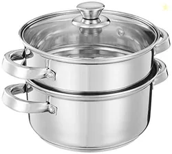 Stainless Steel Steamer with Glass Lid | Induction Base | Modak, Momo Maker | 17 x 22 x 22.4 Cm | 4L | Silver