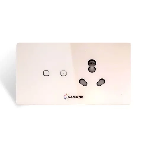 Kamonk 4 Module Custom Plate: (2 Gang x 1 unit) + (16A Socket x 1 unit) | Compatible with Alexa, Google Assist., Siri Shortcuts