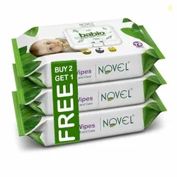 Novel Baby Wet Wipes 72 Wipes x Pack of 3 (216 Wipes) | Aloe Vera, Chamomile, Vitamin E Enriched | pH Balanced, Alcohol, Hypoallergenic & Paraben-Free