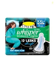 Whisper Ultra Bindazzz Nights Leakproof XXL+ Sanitary Pads for Very Heavy Flow - 3 Pads