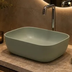 Vivatra Ceramic Tabletop Wash Basin  Matte Rectangular Countertop Vessel Sink with Marble Finish for Bathroom & Vanity | Compact 18 x 13 x 5 Inch | E