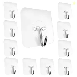 MollisHomes Round Hooks for Wall Without Drilling, 10 Pack Self Adhesive Hooks for Wall Heavy Duty Strong Nail Free for Hanging Photo Frame Stainless Steel