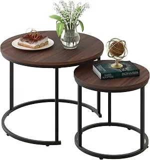 aboxoo Coffee Table Nesting Side Round Set of 2 End Table Top Sturdy Metal Frame Desk Centerpiece Living Room Bedroom Apartment Modern Industrial Simp
