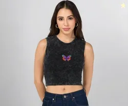Bewakoof Women's Embroidered Slim Fit Sleeveless Round Neck Pure Cotton Short Top