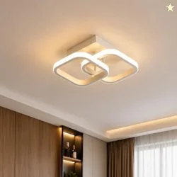 Desidiya 22W Modern LED Ceiling Light  Large 2 Square Flush Mount | 3 Color Dimming (Warm/Natural/Cool White), Acrylic Chandelier Alternative for Bed
