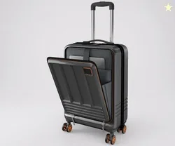 Genius Cabin Trolley Bag with Laptop Compartment, Hardside Polycarbonate Small (55cm) Suitcase | 360 8 Wheel Spinner Travel Luggage| Recessed Combina