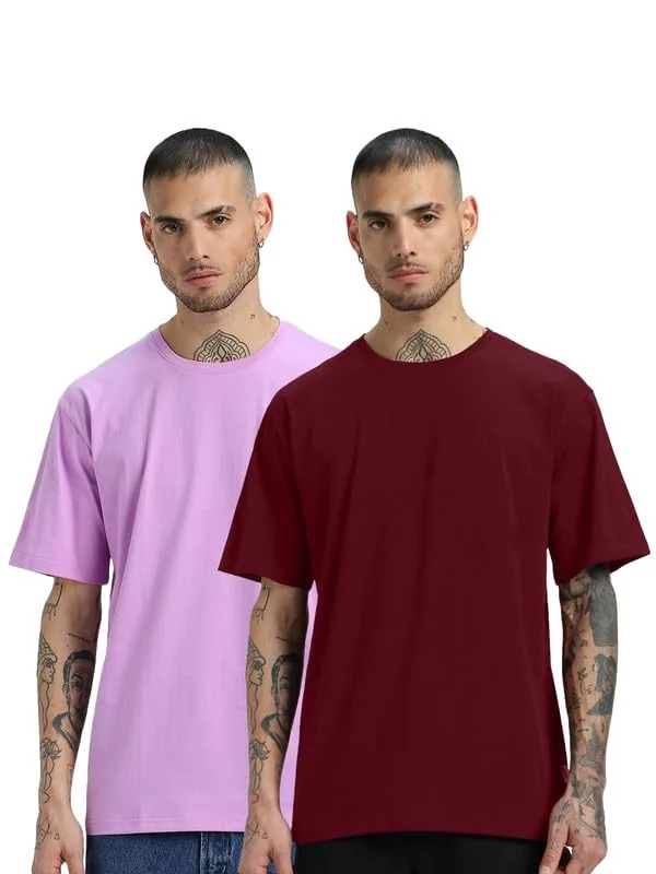 Veirdo 100% Pure Cotton Oversized Solid T-Shirt Combo for Men & Boys Half Sleeve Round Neck Drop Shoulder Baggy Fit Casual Comfortable Everyday Wear