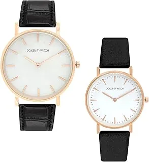 Leather Joker And Witch Hazel And Augustus Couple Analogue Watches, White Dial, Black Band