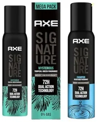 Signature Mysterious Long Lasting No Gas Aerosol Body Deodorant For Men 200 Ml & AXE Signature Champion No Gas Body Deodorant Bodyspray For Men 154 Ml