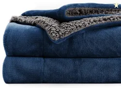 Polyester Micromink Summer Ac/Mild Winter/Heavy Winter Sherpa Blanket Super Soft Flannel Solid/Plain, Blue & Grey, Size 150 X 228 Cms (Approx 4X7 Ft)