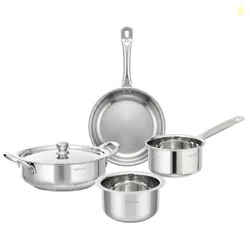 Lifelong Stainless Steel Cookware Set of 5, Silver, Induction Compatible with Kadhai, Fry Pan, Saucepan, and Tope, Dishwasher Safe Lifelong Stainless