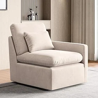 Nolan Fabric 1-Seater Right Arm Sofa with Cushion | Sofa for Living Room | Solid Wood | Beige | 1 Year Warranty