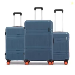 HRX Helium 3-Piece Luggage Set Blue Polypropylene Hard Shell Suitcase Set - Premium Travel Trolley Bags with 8 Spinner Wheels, Number Lock & Water Res