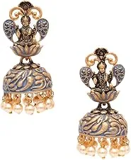 Karatcart Gold Plated Grey Meena Mata Laxmi Jhumki Earrings for Women