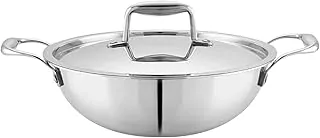 Mumma's LIFE Kadai for Cooking Stainless Steel, 3L Triply Stainless Steel Kadai for Cooking with Lid, 24 cm Diameter, 2.5 mm Thick Heavy Bottom for Ga