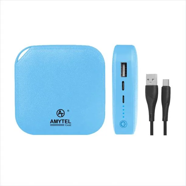 AMYTEL 10000 mAh 8 W Mini Pocket Size Power Bank Blue, Lithium-ion, Power Delivery 2.0, Power Delivery 3.0, Quick Charge 2.0, Quick Charge 3.0 for Mob