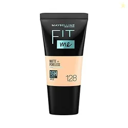 Maybelline New York Liquid Foundation, Matte & Poreless, Full Coverage Blendable Normal to Oily Skin, Fit Me, 128 Warm Nude, 18 ml Maybelline New York