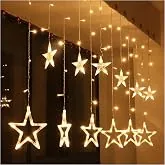 The Purple Tree Plastic Decorative Star Curtain LED Lights for Diwali (2.5 mtr, 138 LED, 6+6 Star), Curtain String Lights with 8 Flashing Modes, Decor
