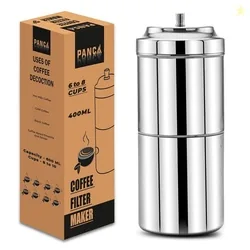 PANCA South Indian Filter Coffee Maker | Traditional Drip Coffee Decoction Maker for Hot & Cold Coffee (400ML Steel)