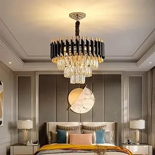 WeldeccorLuxury Crystal Chandelier for Living Room Bedroom | Black Gold Modern LED Ceiling Light | Designer Hanging Lamp for Hall Dining Foyer (BG-40