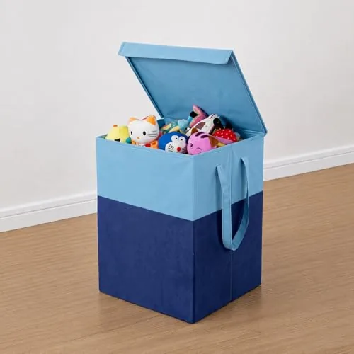 PrettyKrafts 75 L Non Woven Printed Rectangular Foldable Large Laundry Bag/Basket With Lid & Handle, Freestanding Clothes Storage Organizer for Bedroo