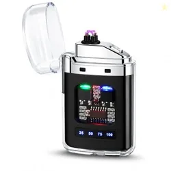 USB Rechargeable Dual Arc Lighter with LED Display Windproof Flameless Plasma Lighter, Compact Portable Design for Outdoor Camping Travel (Multicolor)