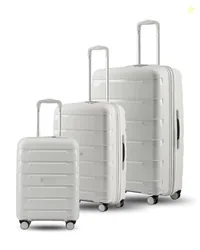 SNITCH Layer 3Pc Set Light Grey Polypropylene Hard Travel Suitcase - Suitcase for Travel Set of 3 & Luggage with 8 Wheels, Premium Lock, Wet & Dry Pou