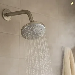 Amazon Basics Shower Head for Bathroom | Round Multifunction 5-Spray Overhead Shower | Wall Mount Bathroom Shower with Paus